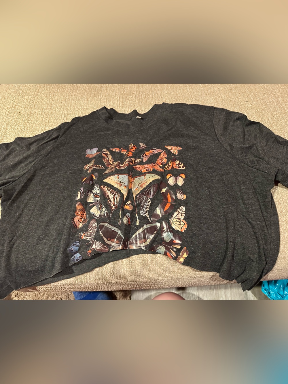 Dark Gray Butterfly Graphic Tee - Women's Casual Top